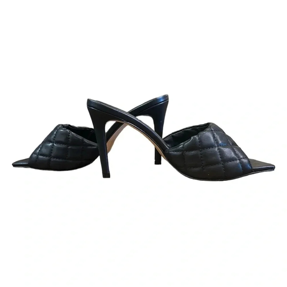 Idore Quilted Square Toe Stiletto Heel Black Size 9 - Picture 10 of 10